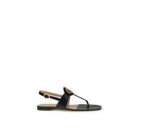 Valentino Garavani Black Calf Leather Bos Taurus Flat Sandals - EU37.5/US7.5
