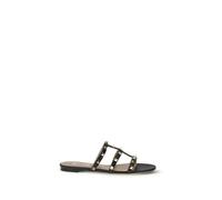 Valentino Garavani Black Calf Leather Bos Taurus Flat Sandals - EU37/US7