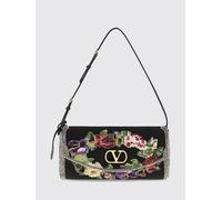 VALENTINO GARAVANI Borsa a spalla DeVain in lino con ricamo di cristalli OS Nero