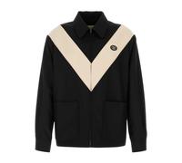 Valentino Garavani - Giacca in Gabardine di Nylon con V Intarsiata e Patch VLogo - - Jackets - Uomo - Nero - M