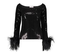 Valentino Garavani - Top nero elegante con maniche lunghe e piume - - Blouses & Shirts - Donna - Nero - L