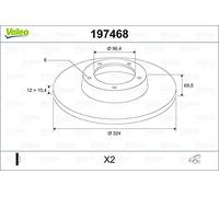 Valeo 197468 Rear Right Left Brake Disc Set 2 Pezzi Solid 324 mm Diameter
