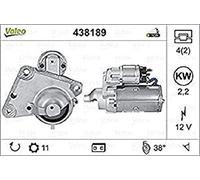 VALEO 438189 Motorino d'avviamento Potenza nominale: 2,2 kW Stop & Start: NO N° denti: 11 denti Voltaggio: 12 V Direzione di rotazione: CLOCKWISE