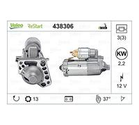 VALEO 438306 Motorino d'avviamento Potenza nominale: 2,2 kW Stop & Start: YES N° denti: 13 denti Voltaggio: 12 V Direzione di rotazione: CLOCKWISE