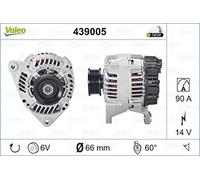 VALEO 439005 Alternatore Amperaggio: 90 Amp Alette: 6 alette Diametro puleggia: 66 mm Voltaggio: 14 V Direzione di rotazione: CLOCKWISE