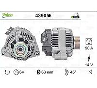 VALEO 439056 Alternatore Amperaggio: 90 Amp Alette: 6 alette Diametro puleggia: 66 mm Voltaggio: 14 V Direzione di rotazione: CLOCKWISE