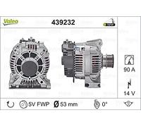 VALEO 439232 Alternatore Amperaggio: 90 Amp Alette: 5 alette Diametro puleggia: 53 mm Voltaggio: 14 V Direzione di rotazione: CLOCKWISE