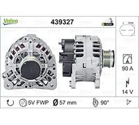 VALEO 439327 Alternatore Amperaggio: 90 Amp Alette: 5 alette Diametro puleggia: 57,2 mm Voltaggio: 14 V Direzione di rotazione: CLOCKWISE