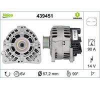 Valeo Alternatore 439451 – 90 A 14 V 6 alette Ø57,2 mm rotazione CLOCKWISE