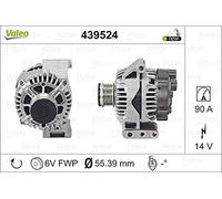 VALEO 439524 Alternatore Amperaggio: 90 Amp Alette: 6 alette Diametro puleggia: 55 mm Voltaggio: 14 V Direzione di rotazione: CLOCKWISE