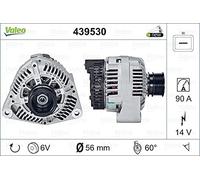 VALEO 439530 Alternatore Amperaggio: 90 Amp Alette: 6 alette Diametro puleggia: 56 mm Voltaggio: 14 V Direzione di rotazione: CLOCKWISE