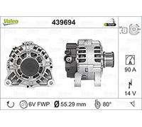 VALEO 439694 Alternatore Amperaggio: 90 Amp Alette: 6 alette Diametro puleggia: 55 mm Voltaggio: 14 V Direzione di rotazione: CLOCKWISE