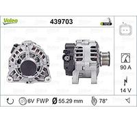 VALEO 439703 Alternatore Amperaggio: 90 Amp Alette: 6 alette Diametro puleggia: 55 mm Voltaggio: 14 V Direzione di rotazione: CLOCKWISE