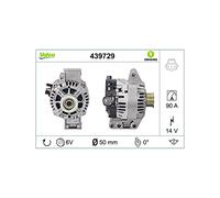VALEO 439729 Alternatore Amperaggio: 90 Amp Alette: 6 alette Diametro puleggia: 50 mm Voltaggio: 14 V Direzione di rotazione: CLOCKWISE