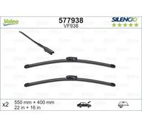 VALEO Silencio VF938 Kit di Spazzole tergicristallo originali Flat Blade ad Alte Prestazioni, Maggior Visibilità su Strada, Facile Installazione 550mm/400mm Confezione da 2 577938