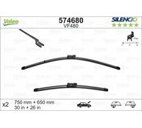 VALEO Silencio Tergicristalli VF480 Kit di Spazzole tergicristallo originali Flat Blade ad Alte Prestazioni, Maggior Visibilità su Strada 750mm/650mm Anteriore Confezione da 2 574680