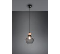 VALERIA SOSPENSIONE METALLO GABBIA NERA CON PARTICOLARE IN LEGNO NATURALE D. 18CM 1 LUCE ATTACCO E27