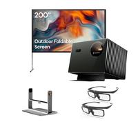 Valerion Pacchetto cinema per esterni - Include proiettore Valerion VisionMaster Pro2 4K + schermo esterno portatile da 200 pollici con supporto + supporto cardanico da tavolo + occhiali 3D