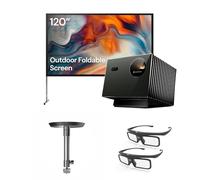 Valerion Proiettore laser triplo VisionMaster Pro2 4K con schermo esterno da 120", supporto a soffitto e occhiali 3D, 3000 lumen ISO, HDR10+, Dolby Vision, IMAX Enhanced, zoom ottico 0,9-1,5x