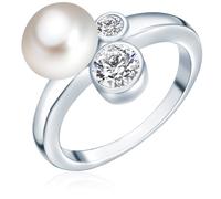 Valero Pearls Anello da Donna in Argento Sterling 925 con rodio con Perle coltivate d'acqua dolce bianco e Zircone bianco Taglia 12 60200012