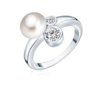 Valero Pearls Anello da Donna in Argento Sterling 925 con rodio con Perle coltivate d'acqua dolce bianco e Zircone bianco Taglia 12 60200012