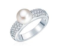 Valero Pearls Anello da Donna in Argento Sterling 925 con rodio con Perle coltivate d'acqua dolce bianco e Zircone bianco Taglia 20 60201417