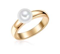 Valero Pearls Anello da Donna Perla Acqua Dolce 7,5-8 mm Rotonda Bianca | Alta qualità,placcato oro giallo,argento Sterling 925,perla coltivata,perla vera,anello elegante