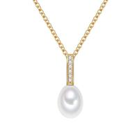 Valero Pearls Catena a maglia rettangolare da Donna in Argento Sterling 925 con Zirconia Perla di coltura di acqua dolce