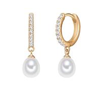 Valero Pearls Creoles da Donna in Argento Sterling 925 con Zirconia Perla di coltura di acqua dolce