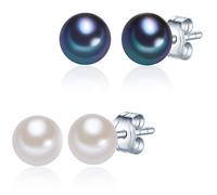 Valero Pearls Set di 2 Orechinni a lobo da Donna in Argento Sterling 925 con rodio con Perle coltivate d'acqua dolce bianco blu pavone 60020047