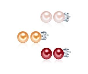Valero Pearls Set di 3 Orechinni pendenti da Donna in Argento Sterling 925 con rodio con Perle coltivate d'acqua dolce rosa salmone 60020077