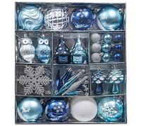 Valery Madelyn - Palline di Natale 80 ct, ideali per decorazioni per albero di Natale, colore: argento e blu, infrangibili