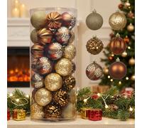 Valery Madelyn Set di ornamenti natalizi, 35 carati, 7 cm, in rame marrone e oro, infrangibili, decorazioni per albero di Natale, palline da appendere in bronzo bosco sfuso per decorazioni natalizie