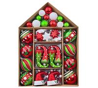 Valery Madelyn Set di ornamenti natalizi, 70 ct, elfo rosso, verde, bianco, infrangibile, decorazioni per albero di Natale, ornamenti decorativi da appendere per alberi di Natale, decorazioni per