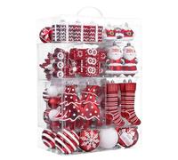 Valery Madelyn Set di ornamenti per albero di Natale, 155 carati, colore: rosso e bianco, infrangibili, decorazioni tradizionali da appendere per alberi di Natale, decorazioni per feste