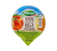 Valfrutta Polpa di Mela e Pesca Italiana, 100% Naturale, Senza Zuccheri Aggiunti, 100g, Confezione da 24 Vaschette
