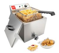 Valgus Friggitrice Elettrica Professionale in acciaio inox 3300W 16L Friggitrice da banco di grande capacità con cestello e coperchio, sistema di drenaggio