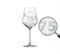 Valhalla Bicchiere da Vino Inciso Happy Birthday 75° Compleanno 350ml | Bicchiere da vino inciso, ideale per 75° compleanno, capacità 350ml, lavabile in lavastoviglie, altezza 21cm