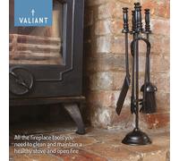 Valiant Fireside Companion Set - include pinze, pala, poker, spazzola e supporto