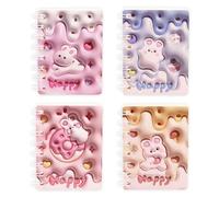 Valicaer 4 Pezzi Mini Quaderni A7 Piccolo Blocco Note a Spirale, Portatile Memo Pad Tascabili Blocchi Per Appunti con Motivo Simpatico Cartone Animato 80 Fogli per Libro (Coniglio interno vuoto)