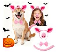 Valicaer Set di 4 costumi per cuccioli, maialino, per bambini, per Halloween, cosplay, con cerchietto con orecchie, papillon, naso e coda finte, accessori perfetti per feste di compleanno (maiale rosa