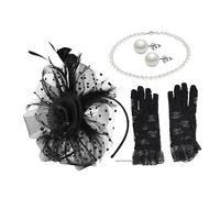 VALICLUD 1 Set cappello da cocktail party cappelli da tè divertente collana da sposa elegant fashion design accessori per da ballo accessori per per il tea party pizzo Black