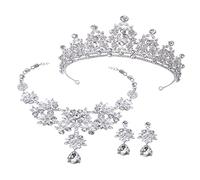 VALICLUD 1 Set collana matrimonio coroncina sposa Diademi Gioielli da sposa per le spose tiara gioielli da diserbo per la sposa collana da sposa e corone di orecchini strass Silver