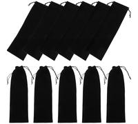 VALICLUD 12 Pezzi Sacchetti Coulisse in Velluto Nero 8X26 CM Borse Portaposate Leggere e Multifunzionali per Bacchette Cannucce e Posate da Viaggio per Picnic Ristoranti e Campeggio