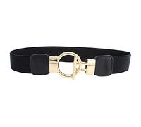 VALICLUD 1pezzi Cintura Elastico Larga Pu Con Fibbia Rotonda Dorata Cintura Cinch Per Abbigliamento Femminile Nera