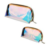 VALICLUD 2 Pezzi Borsa cosmetica pochette trucchi borsa da viaggio cosmetica alla moda astuccio per articoli da toeletta con ologramma organizzatore cosmetico iridescente tpu Colorato