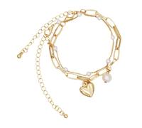 VALICLUD 2 Pezzi Bracciale Di Perle Bracciale a Doppia Catena Gioielli Da Donna Braccialetti Cardiaci Semplici Braccialetti Alla Moda Catene Da Polso Da Donna Lega