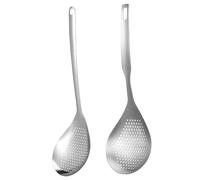 VALICLUD 2 pezzi Cucchiai Forati in Acciaio Manico lungo Antiscottatura per Scolapasta Colini Alimenti e Scolapasta Lavello per Pasta Verdure e Frittura