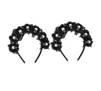VALICLUD 2 pezzi Fascia Capelli Day Of The Dead con Teschio e Fiori Neri Fascia Leggera e Flessibile per Halloween Cosplay e Feste Tema Design Ergonomico e Dettagli Raffinati