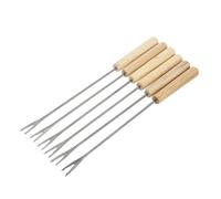 VALICLUD 2 pezzi Forchette Fonduta in Acciaio con Manico in Legno di Quercia Forchettine per Formaggio Frutta e Dessert Utensili da Cucina Resistenti e Isolanti Portatile per Party e